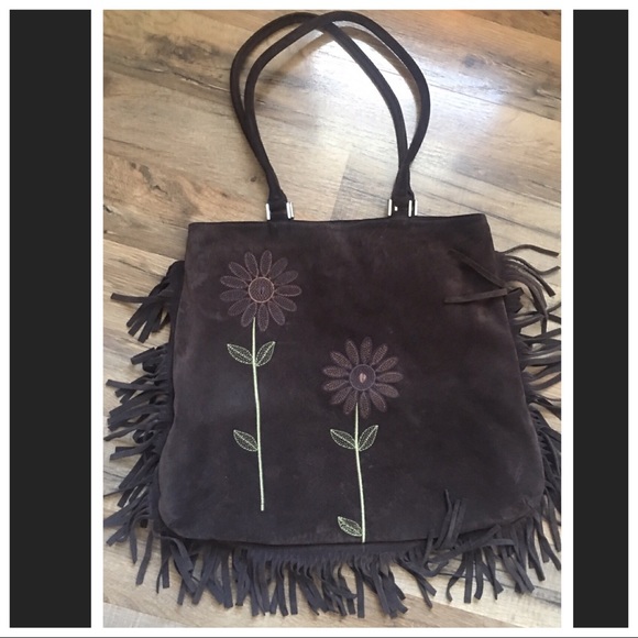 BERGE Handbags - Berge Dark Brown Suede Fringed Bag Made in Italy
